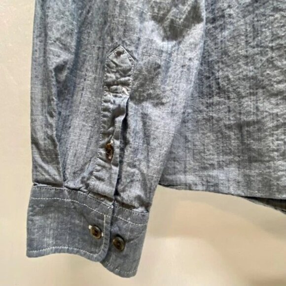 Dickies Button Up Shirt Men's Large Gray Modern Fit Chambray 2nd Amendment Patch - Picture 3 of 11
